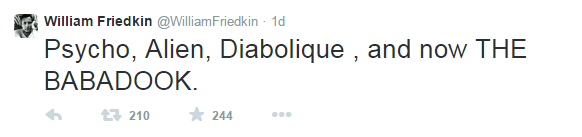 Un altro tweet dedicato da William Friedkin a Babadook